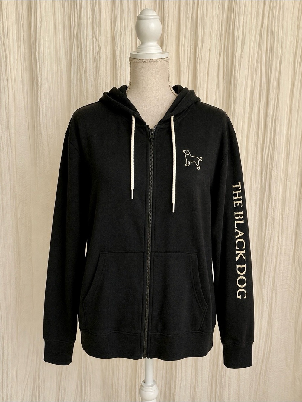 The Black Dog Black Hoodie with white Logo Detailing